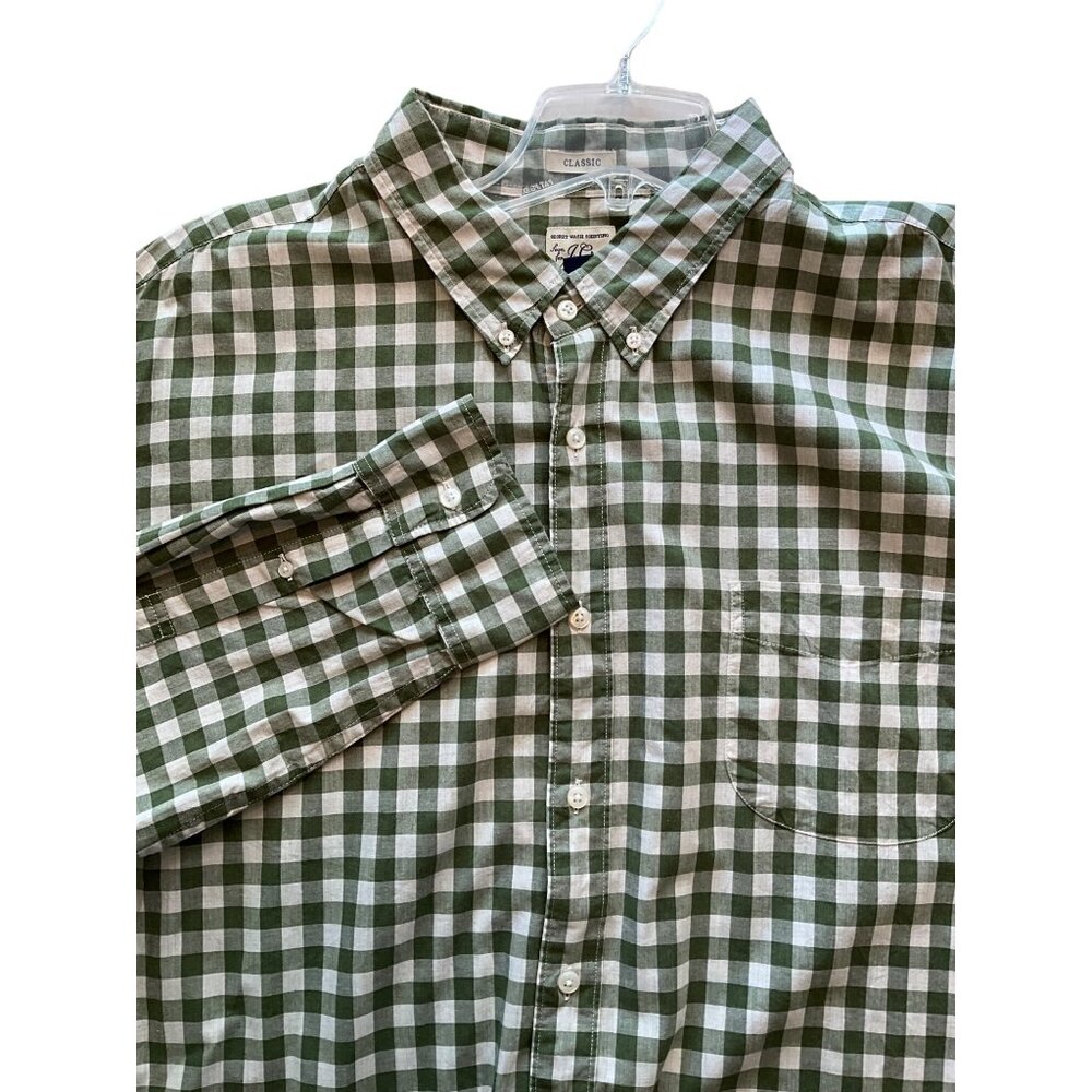 J Crew‎ Long Sleeve Olive Green/Ivory Men's XXL Shirt Classic Fit